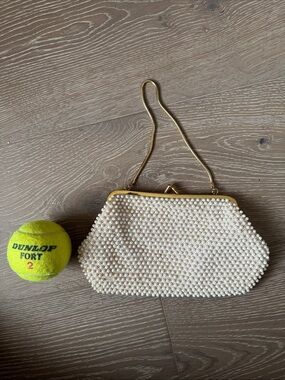 Beaded Cream Evening Clutch with Gold Chain Strap